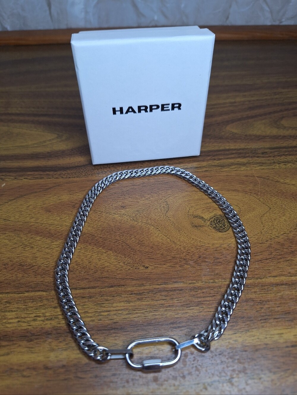 Harper Jewelry Silver Tone Curb Chain Carabiner Necklace 18" New In Box Gift